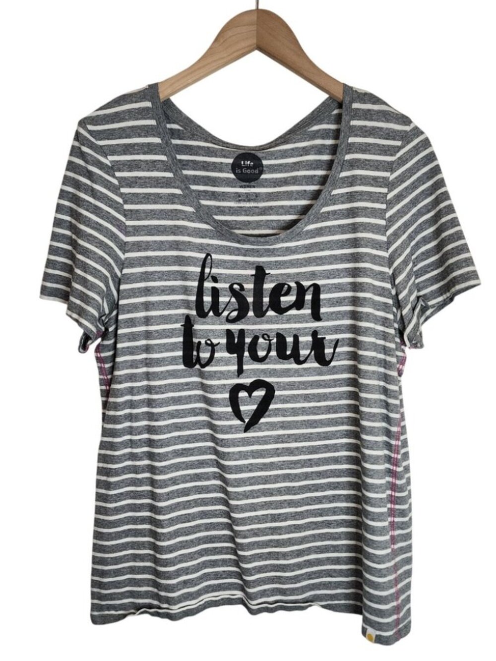 Life is Good "Listen to Your Heart" Striped Scoop Neck Tee